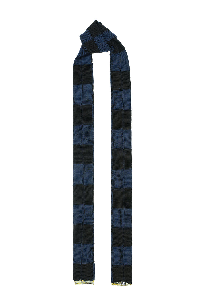 Embellished Check Skinny Scarf in Midnight Cotton Check