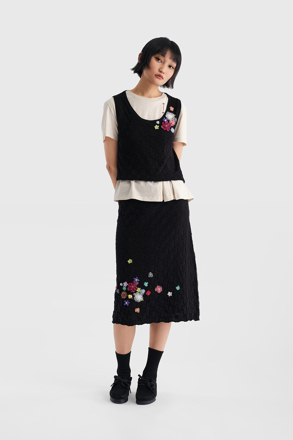 Floral Check Pencil Skirt