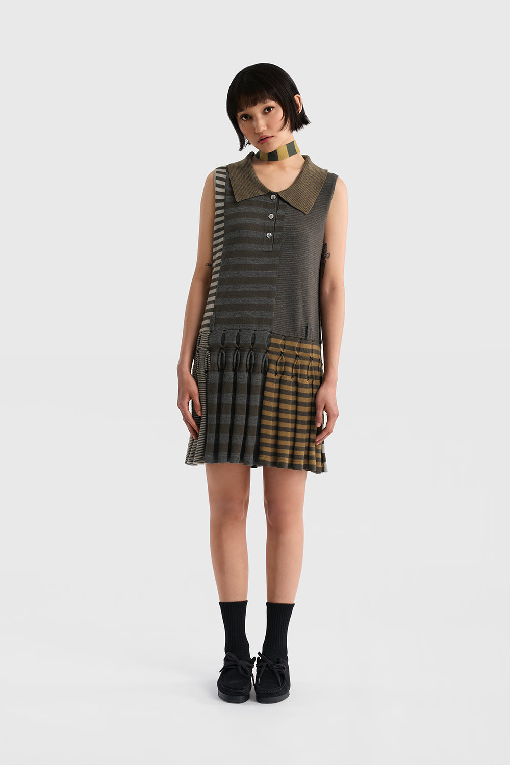 Mismatch Sleeveless Polo Dress
