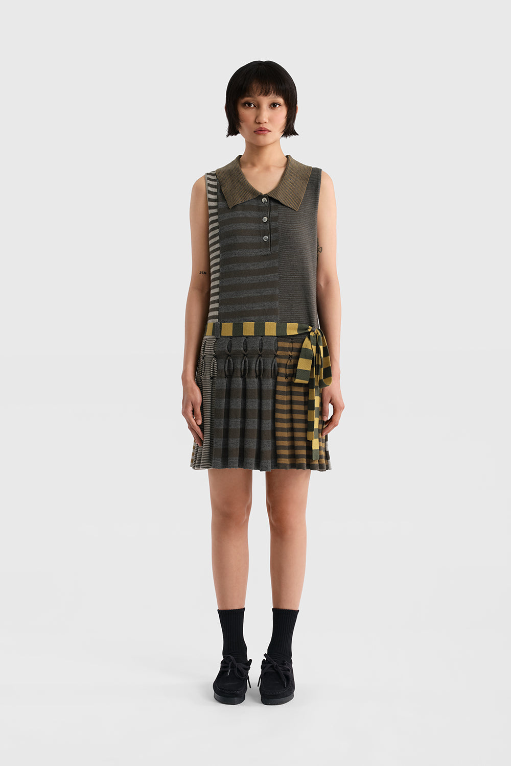 Mismatch Sleeveless Polo Dress