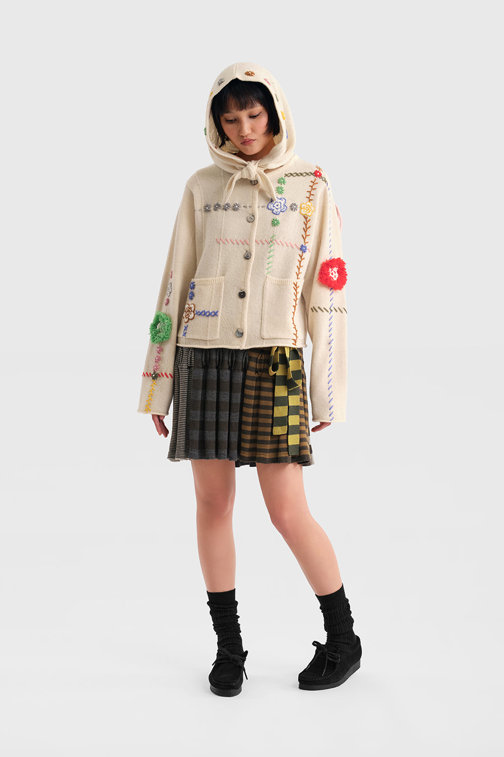 Daisy Check Boxy Jacket with Removable Hood