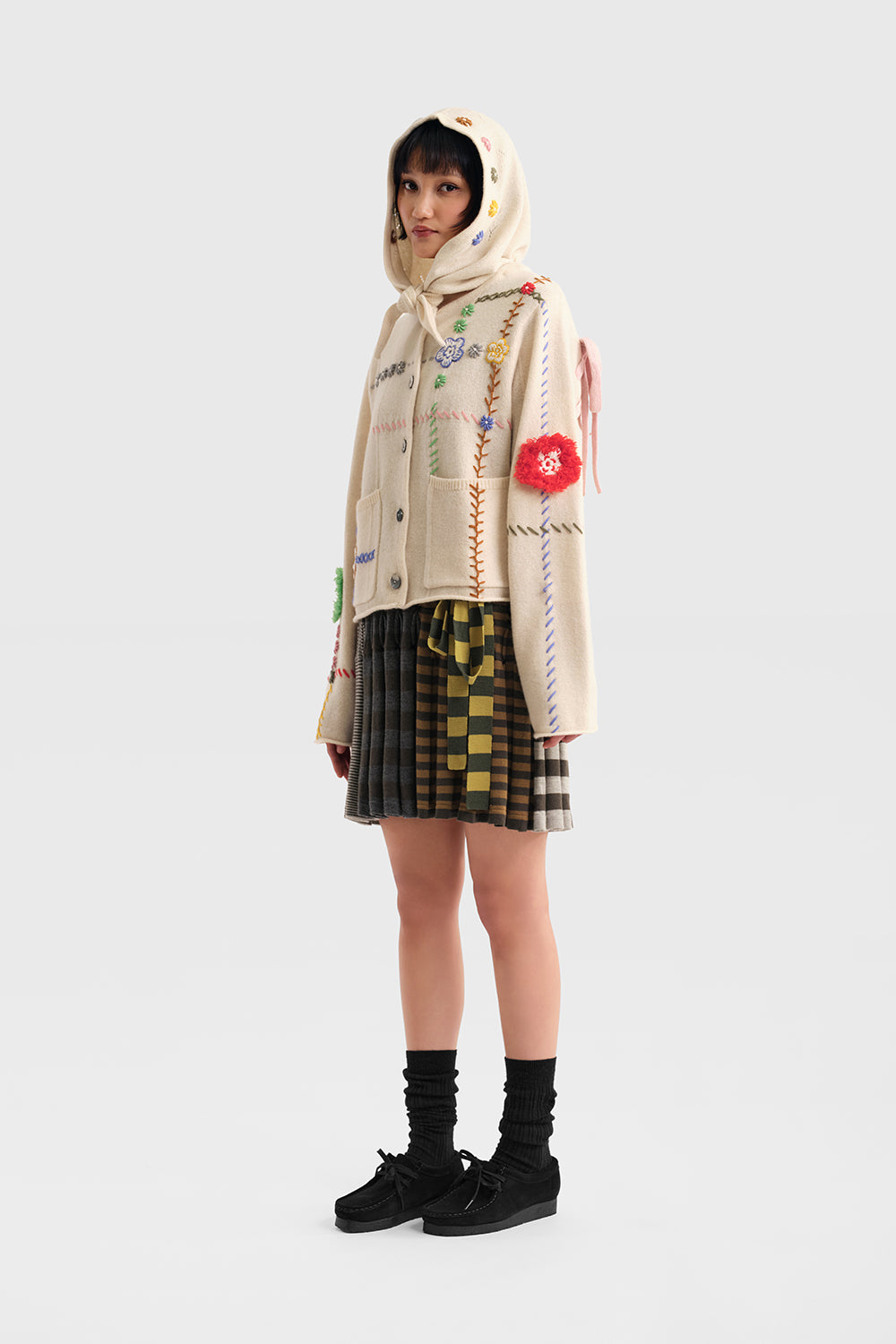 Daisy Check Boxy Jacket with Removable Hood