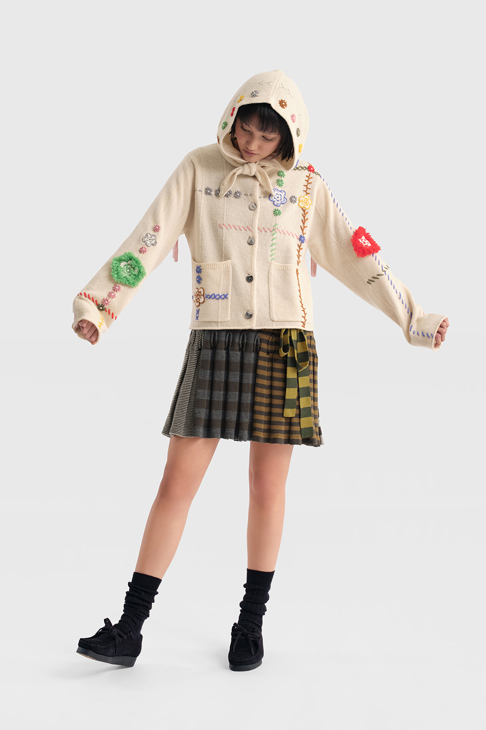 Daisy Check Boxy Jacket with Removable Hood