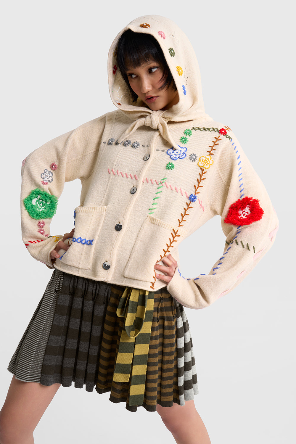 Daisy Check Boxy Jacket with Removable Hood