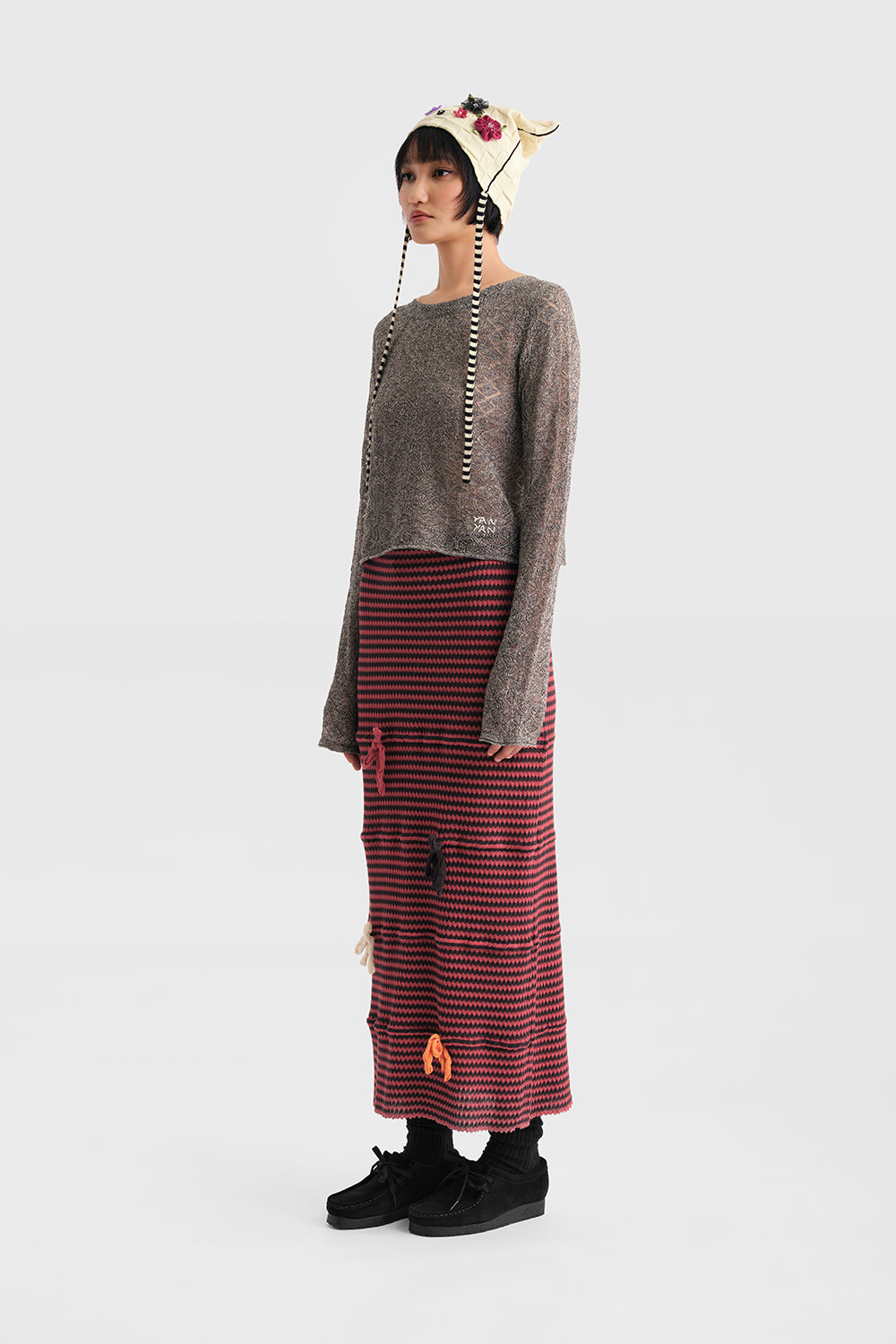 Bow Zigzag Stripe Maxi Skirt