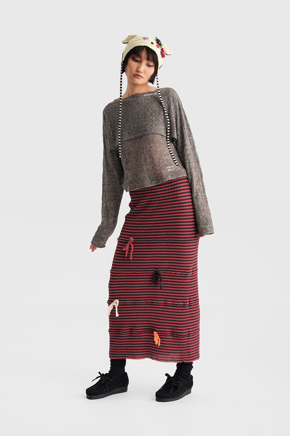 Bow Zigzag Stripe Maxi Skirt
