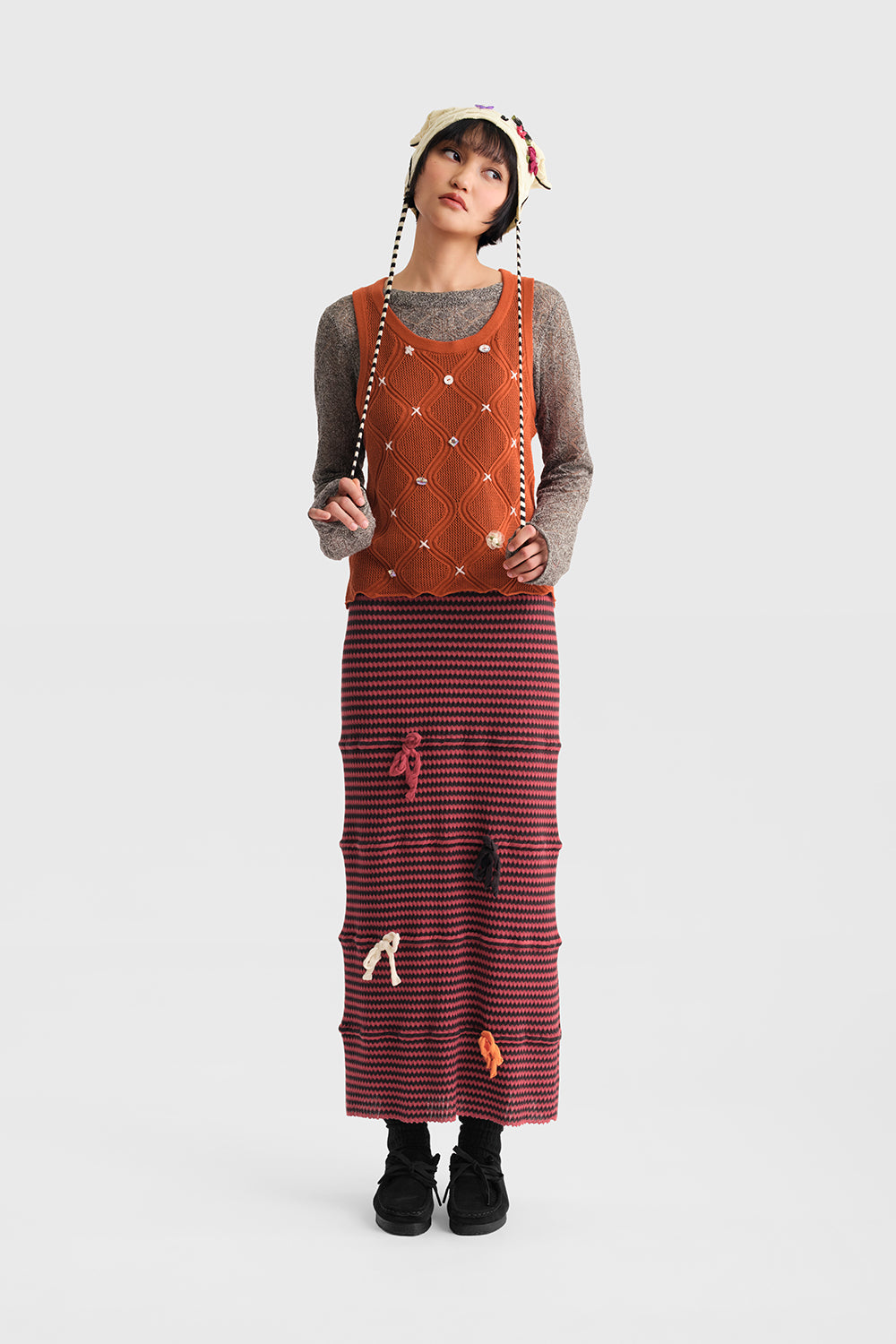 Bow Zigzag Stripe Maxi Skirt