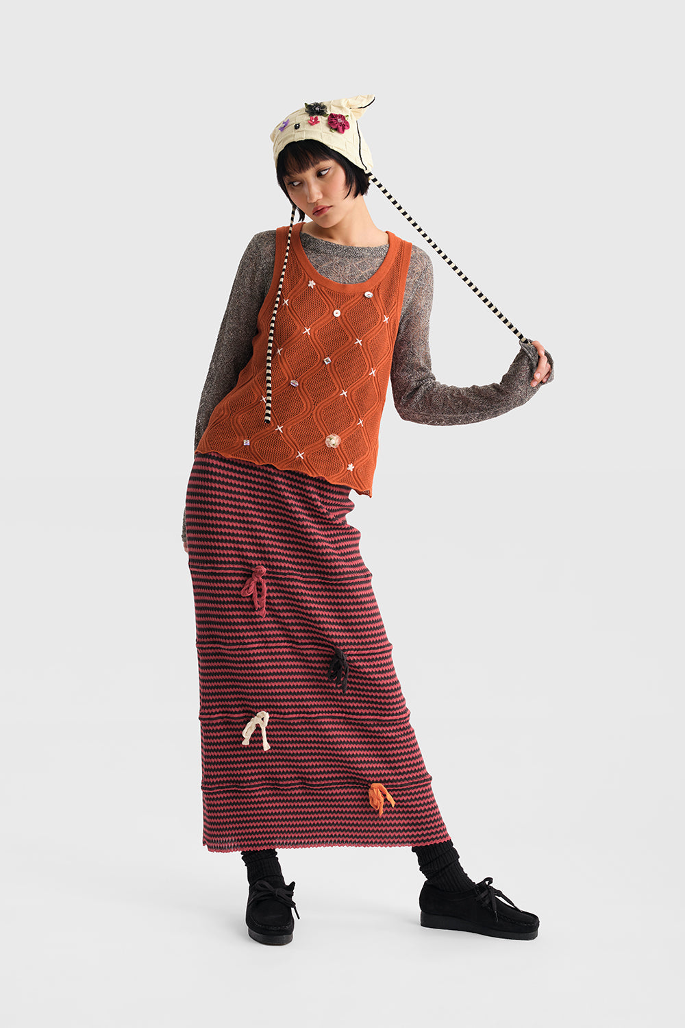 Bow Zigzag Stripe Maxi Skirt