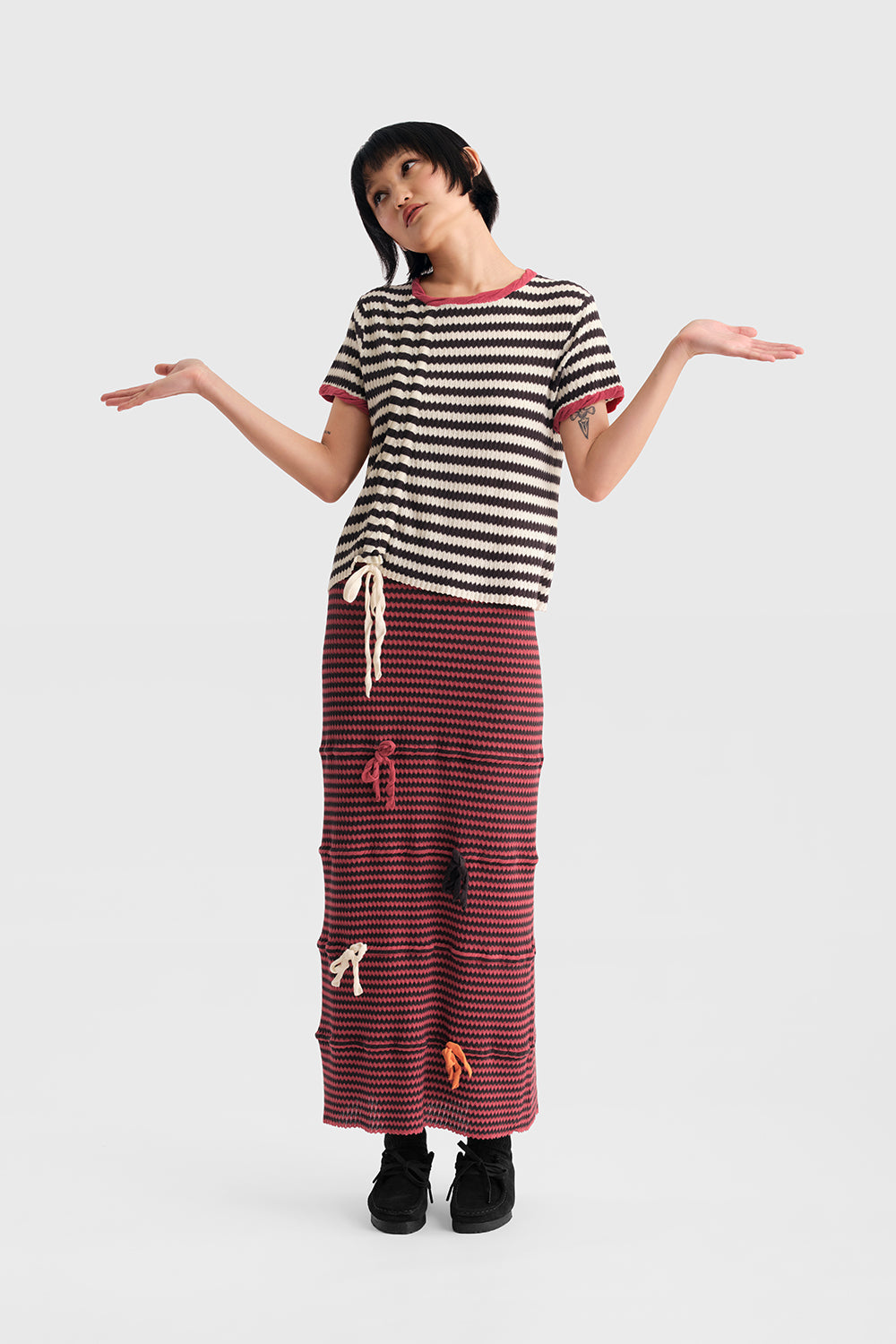 Bow Zigzag Stripe Maxi Skirt