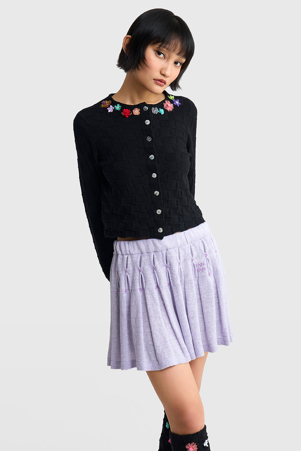Floral Check Cardigan