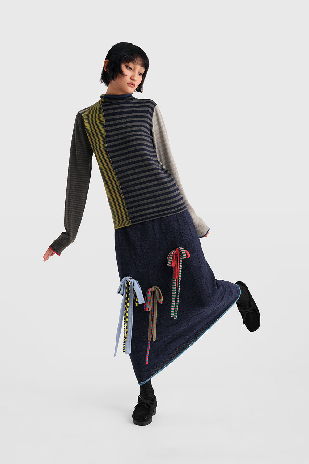 Mismatched Stripe Mockneck LS Pullover