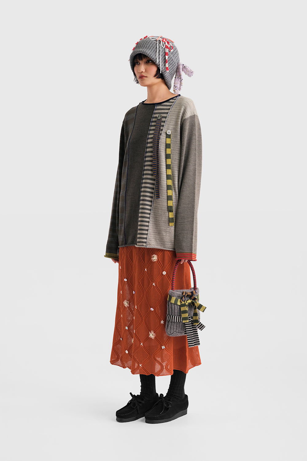 Lattice Midi Skirt with Lining