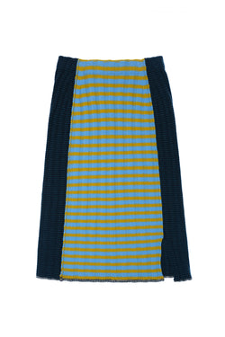 **YANYAN KNITS FOR JOYCE** Rib Midi Skirt in Blue/Navy Stripe Lambswool