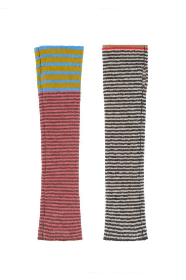 **YANYAN KNITS FOR JOYCE** Extralong Slouchy Armwarmers in Rose Multi Stripe Lambswool