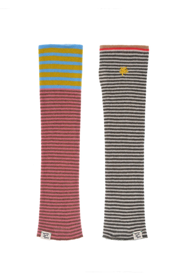 **YANYAN KNITS FOR JOYCE** Extralong Slouchy Armwarmers in Rose Multi Stripe Lambswool