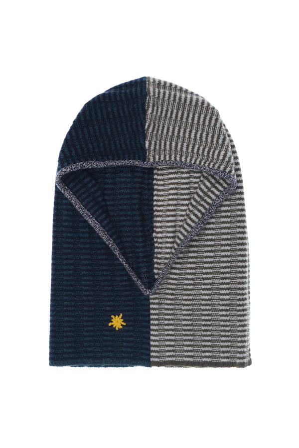 **YANYAN KNITS FOR JOYCE** Balaclava in Navy/Military Stripe Lambswool