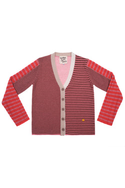 **YANYAN KNITS FOR JOYCE** Easy Cardigan in Poppy/Rose Stripe Lambswool