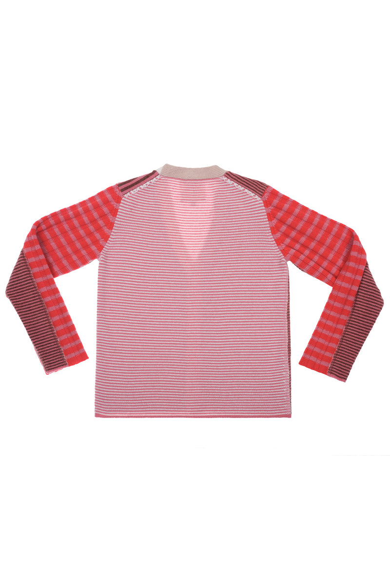 **YANYAN KNITS FOR JOYCE** Easy Cardigan in Poppy/Rose Stripe Lambswool