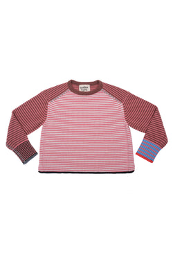 **YANYAN KNITS FOR JOYCE** Easy Long Sleeve Crew Pullover in Rose/Hazelnut Stripe Lambswool