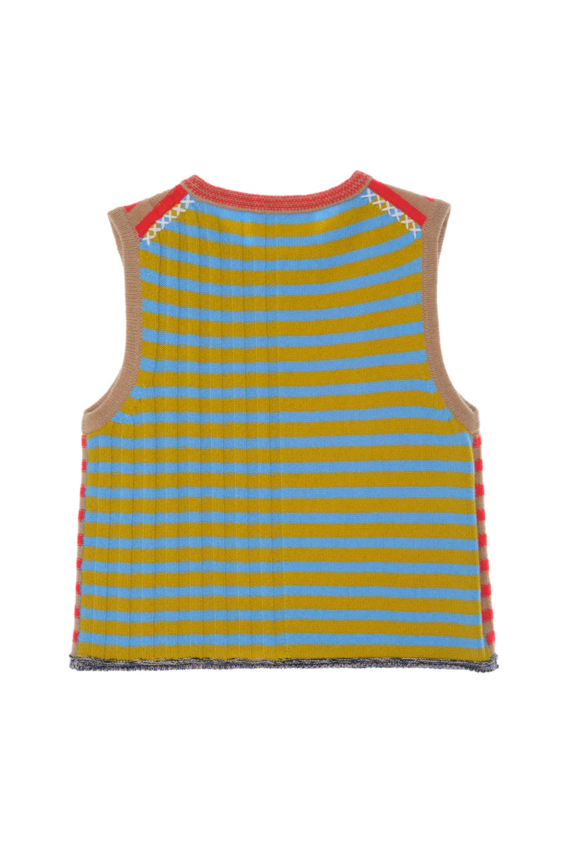 **YANYAN KNITS FOR JOYCE** Crew Neck Tank in Poppy/Camel Stripe Lambswool