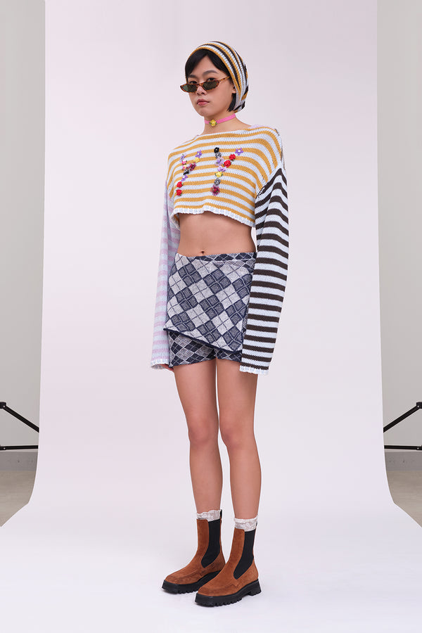 Cotton-Stripe Cropped Pullover in Colorblock Chunky Cotton