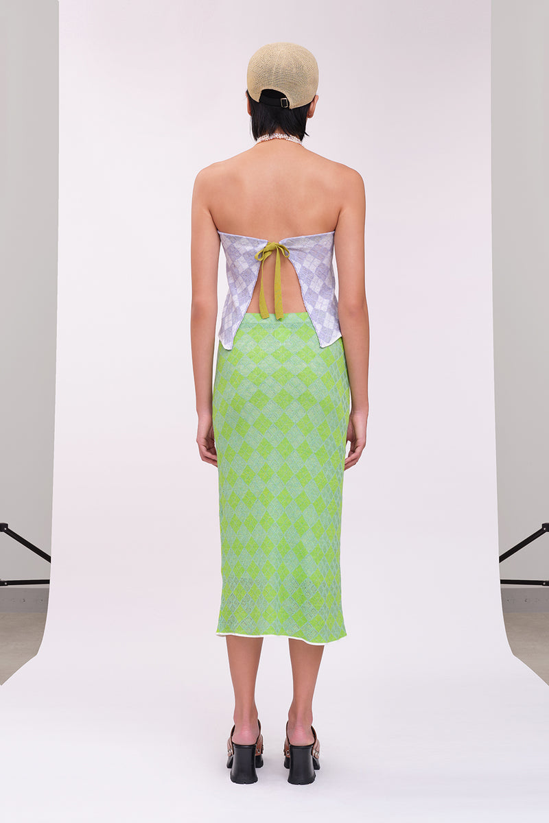 Argyle Maxi Skirt in Lime Linen