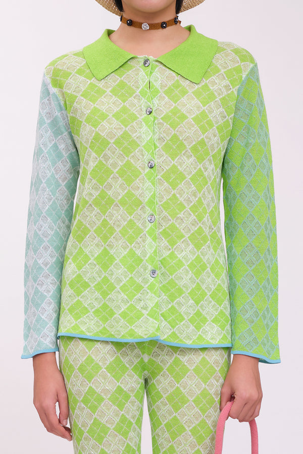 Argyle Long Sleeve Shirt in Lime Linen
