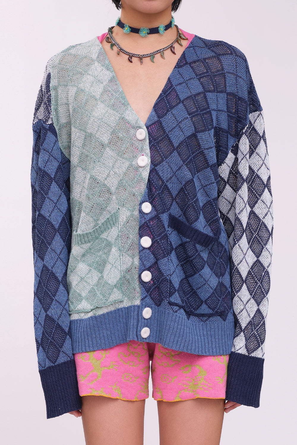 Argyle Oversized V-Neck Cardigan