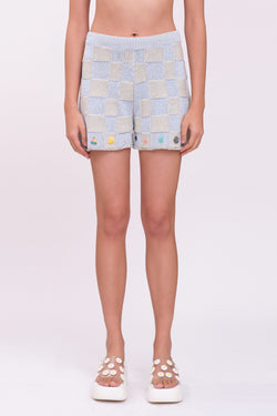 Plaited Check Short in Sky Cotton