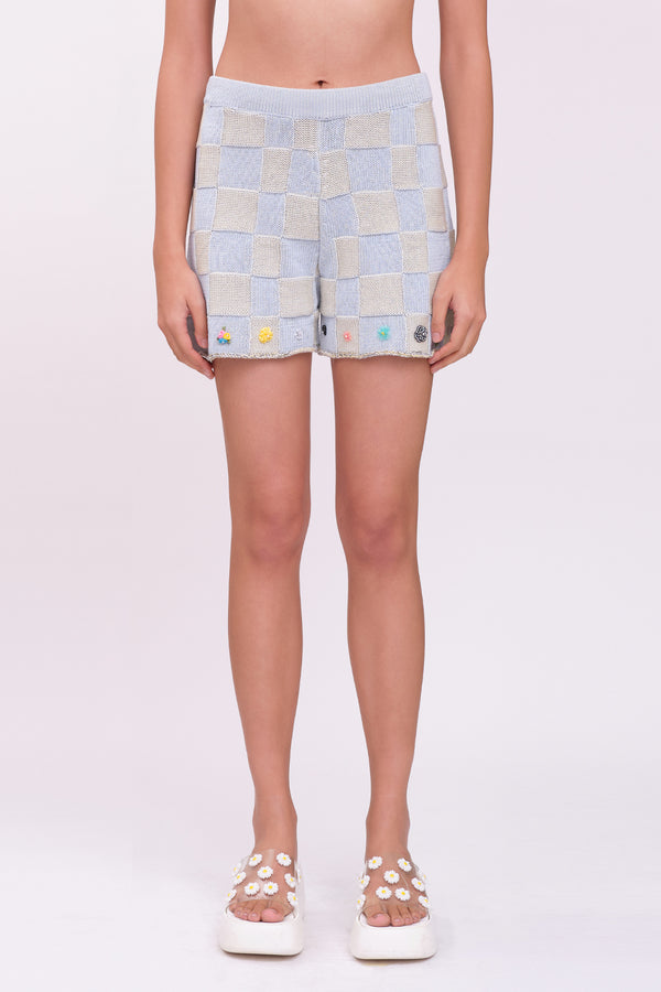 Plaited Check Short in Sky Cotton