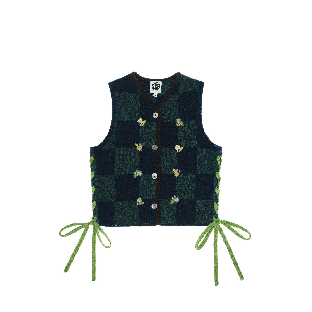 Daisy Check V-Neck Boxy Waistcoat