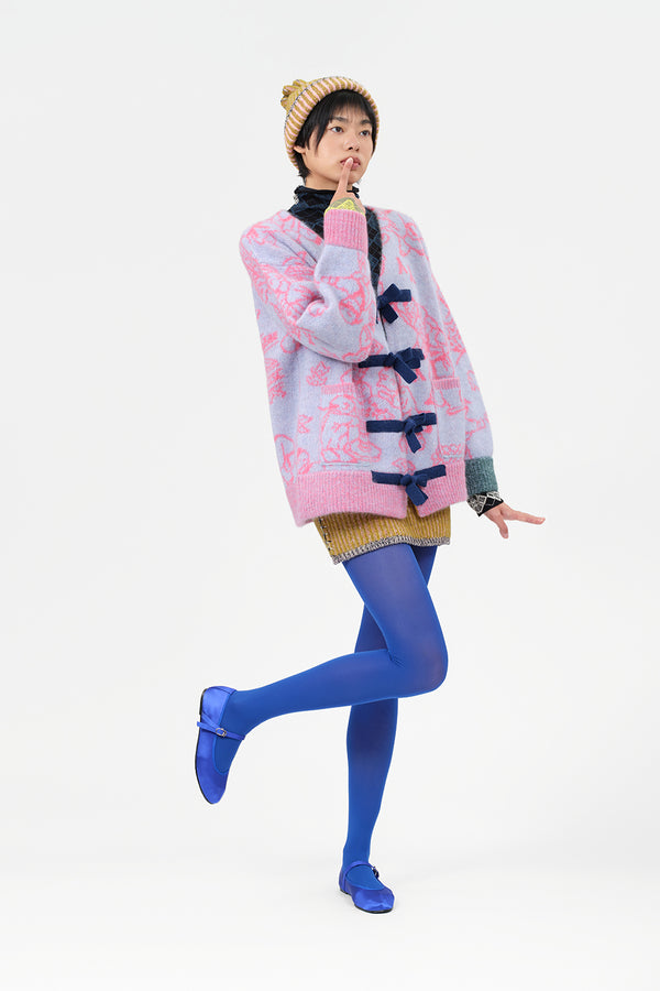 Fuzzy Laza Oversized Cardigan in Sky/Pink Alpaca