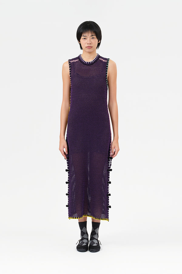 Wool Honey Sleeveless Cheongsam Dress in Eggplant