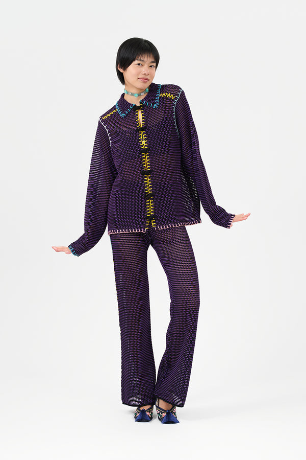 Wool Honey Oversized Shirt Jacket in Eggplant