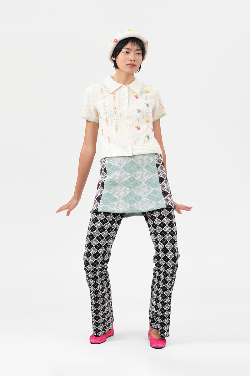 Argyle Slim Pant in Black/White Jacquard