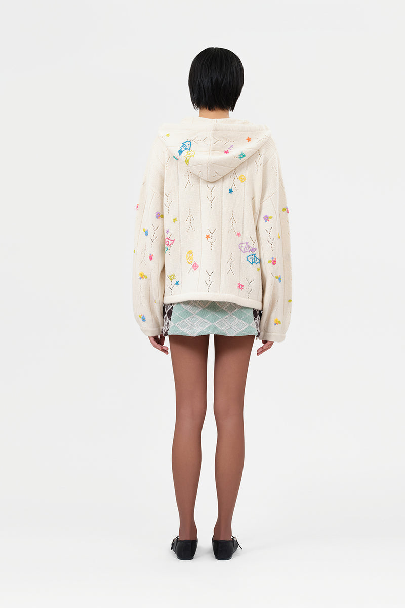 Curious Oversized Hoody Jacket in Chalk Lambswool