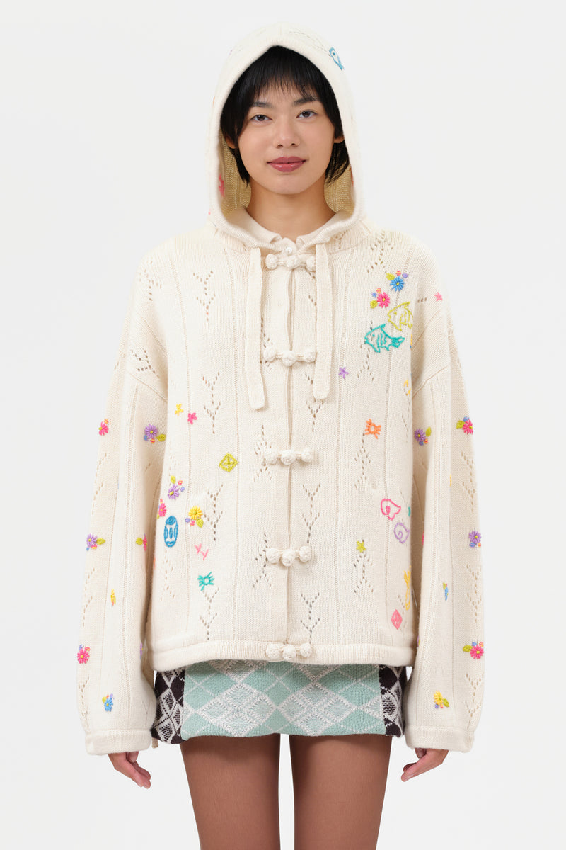 Curious Oversized Hoody Jacket in Chalk Lambswool