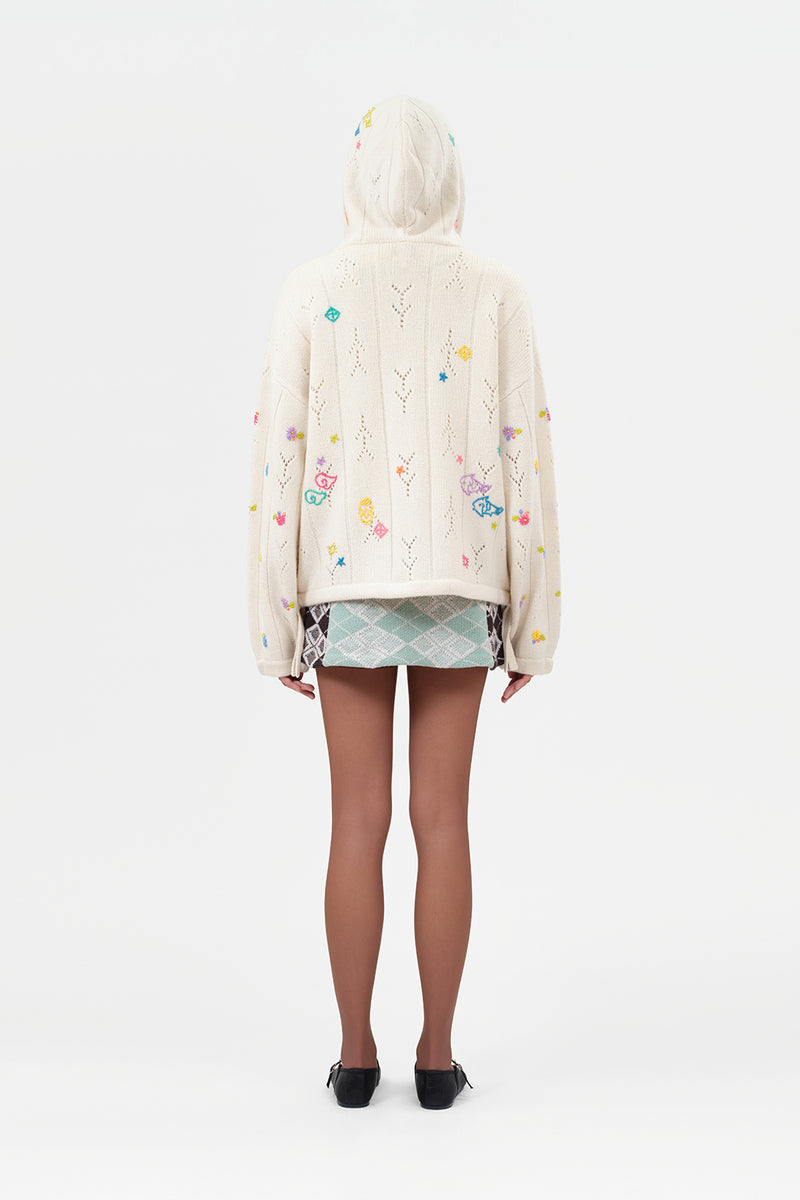 Curious Oversized Hoody Jacket in Chalk Lambswool