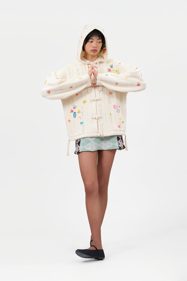 Curious Oversized Hoody Jacket in Chalk Lambswool