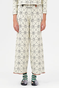 June Pant in Ivory Crinkle Jacquard