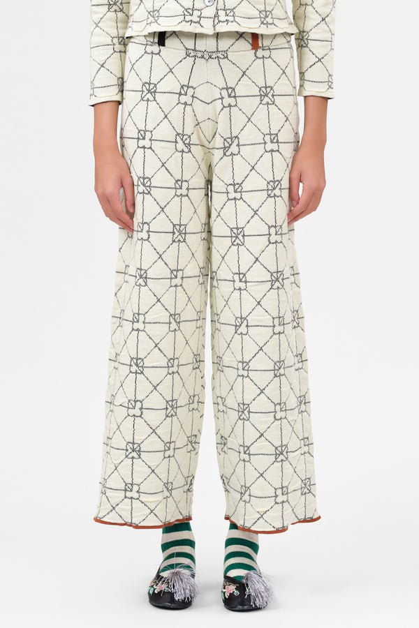 June Pant in Ivory Crinkle Jacquard