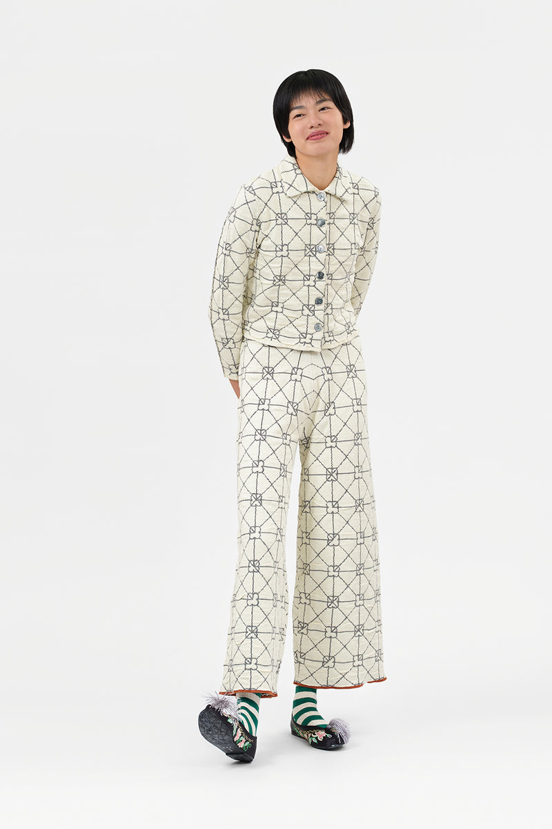 June Pant in Ivory Crinkle Jacquard