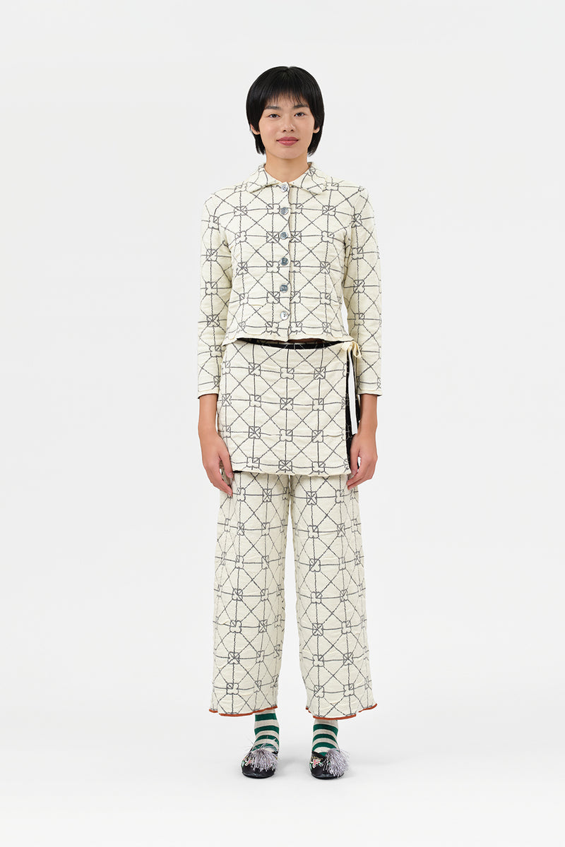 June Pant in Ivory Crinkle Jacquard