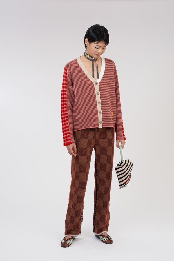 **YANYAN KNITS FOR JOYCE** Easy Cardigan in Poppy/Rose Stripe Lambswool