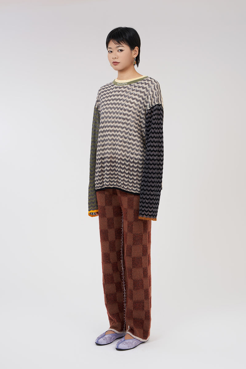 Tong Oversized LS Crew Tee in Army Multi Linen/Cotton