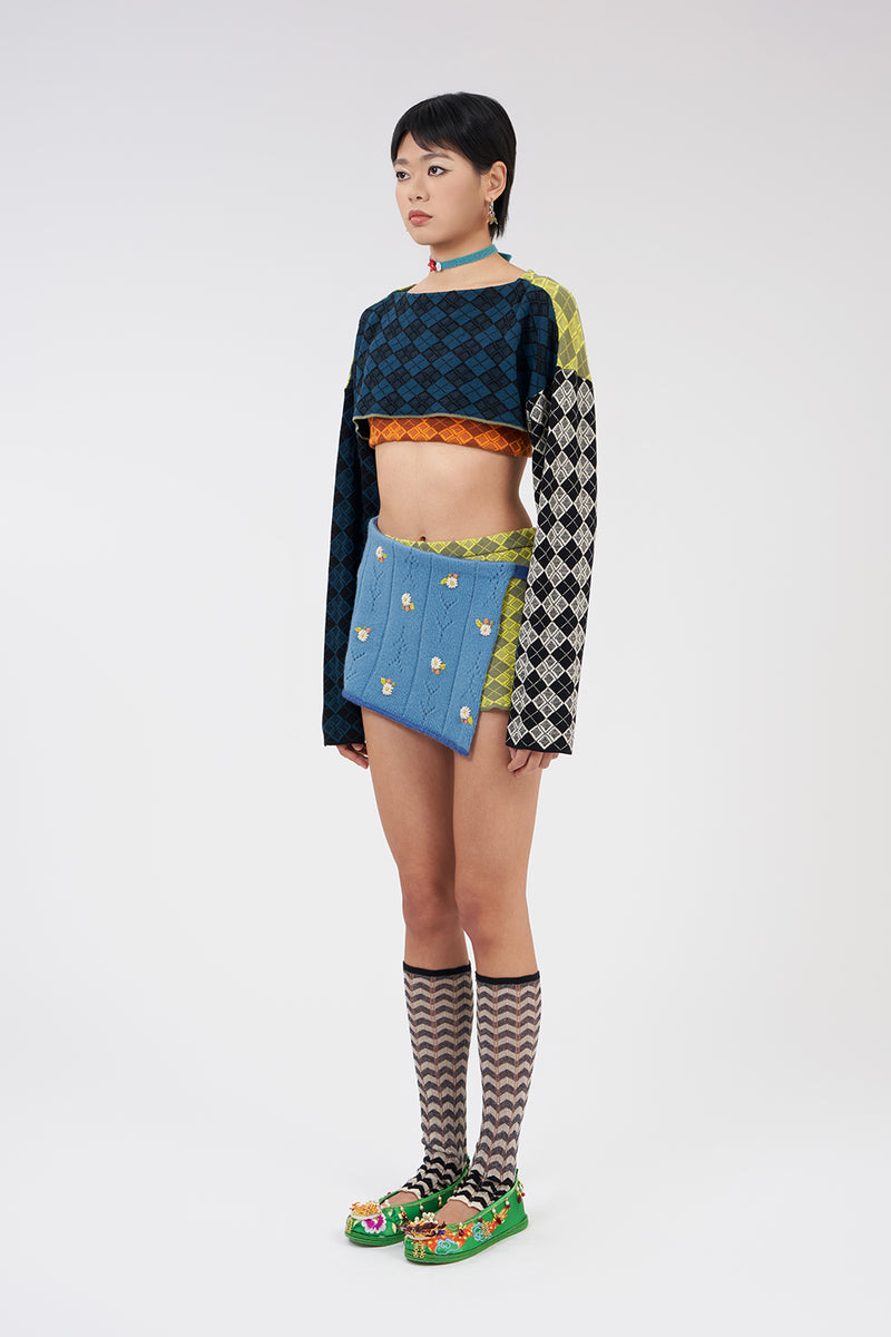 Argyle Shrug in Colorblock Multi Jacquard