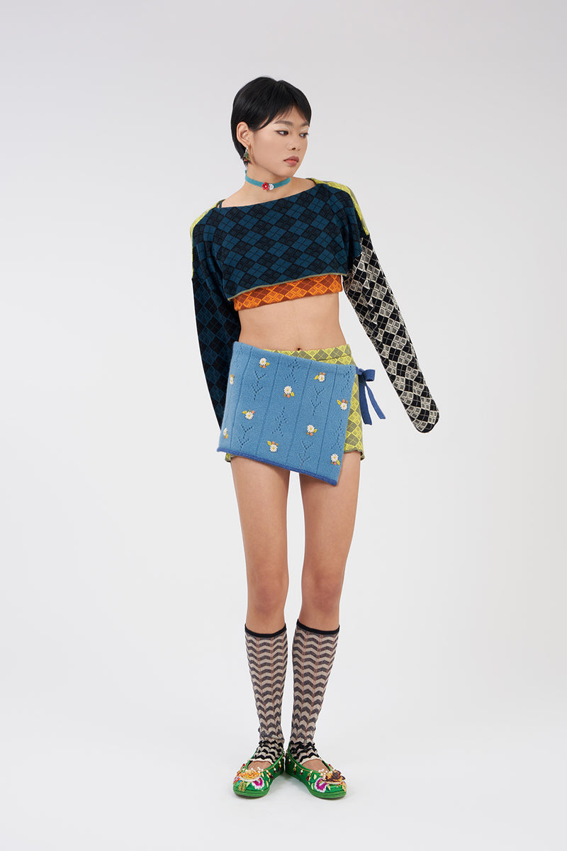 Argyle Shrug in Colorblock Multi Jacquard