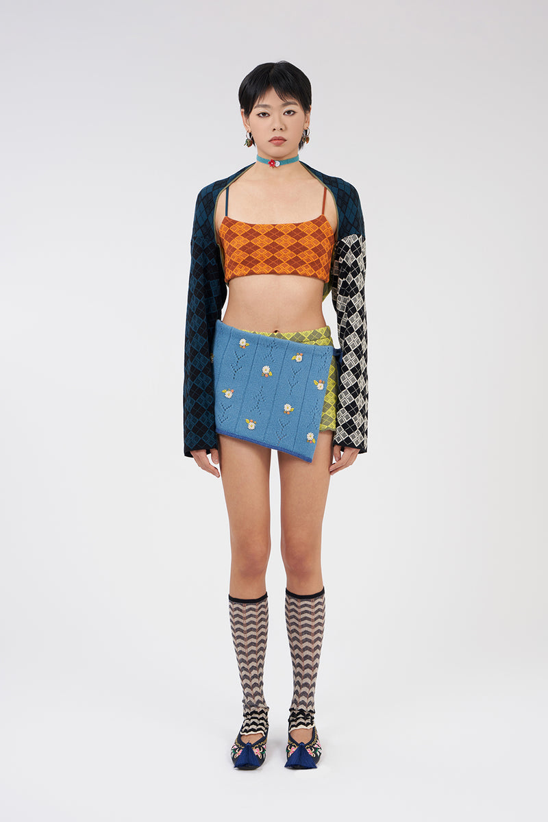 Argyle Shrug in Colorblock Multi Jacquard