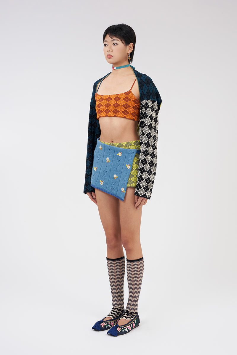 Argyle Shrug in Colorblock Multi Jacquard