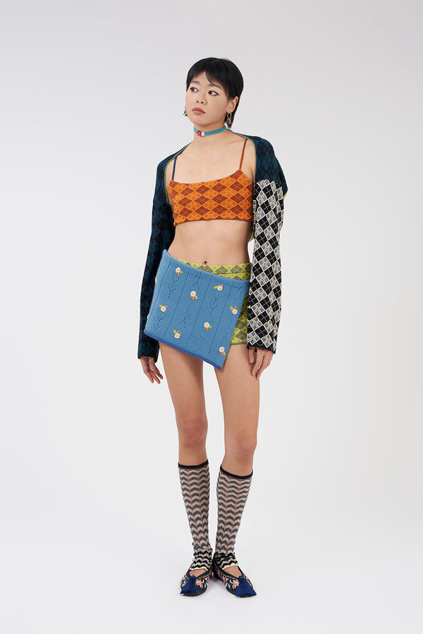 Argyle Shrug in Colorblock Multi Jacquard